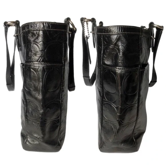 Coach Gallery Black Signature Embossed Patent Leather North/South  Tote F19818 - Picture 9 of 16